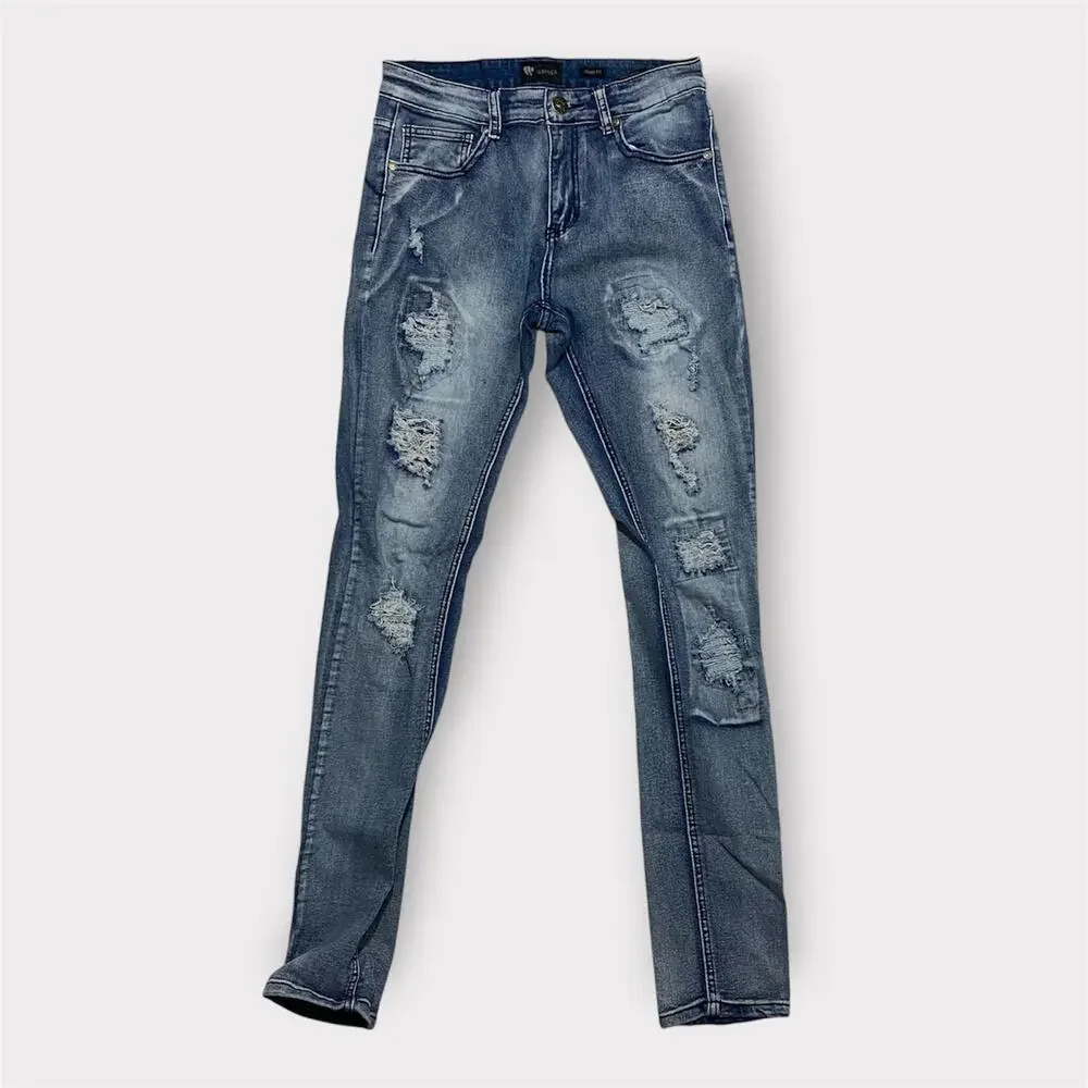 Waimea Men’s Jeans Skinny Fit Blue Distressed Denim Size 28